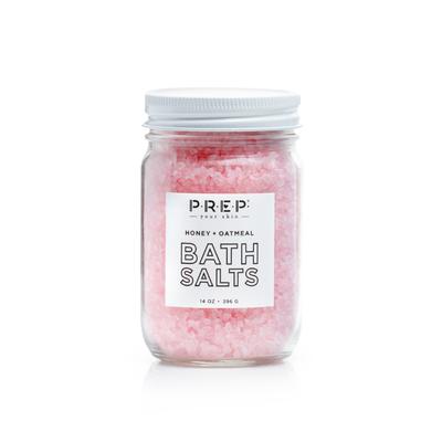 Honey Oatmeal Bath Salts by PREP Your Skin, Glass Jar, Pink